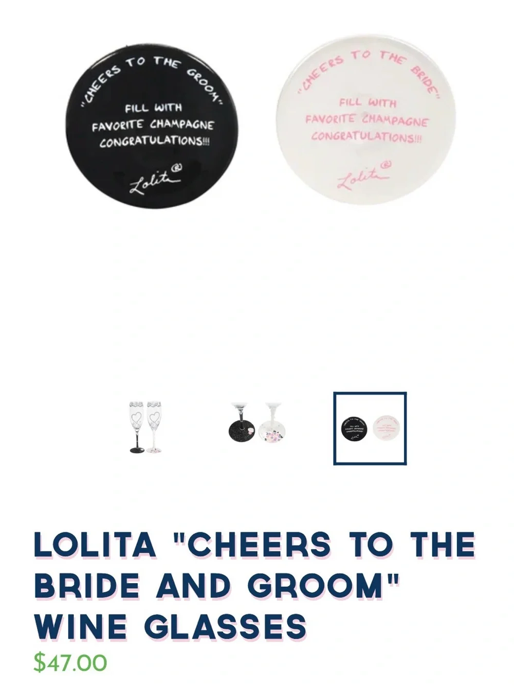 Lolita® “Love My Wine” Bride & Groom Hand-Painted Wine Glass Set